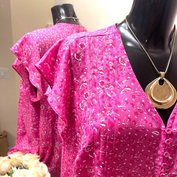 CYNTHIA ROWLEY Woman Top, PLUS SIZE 1X, pink, Flutter Sleeve Tunic - Picture 2 of 3